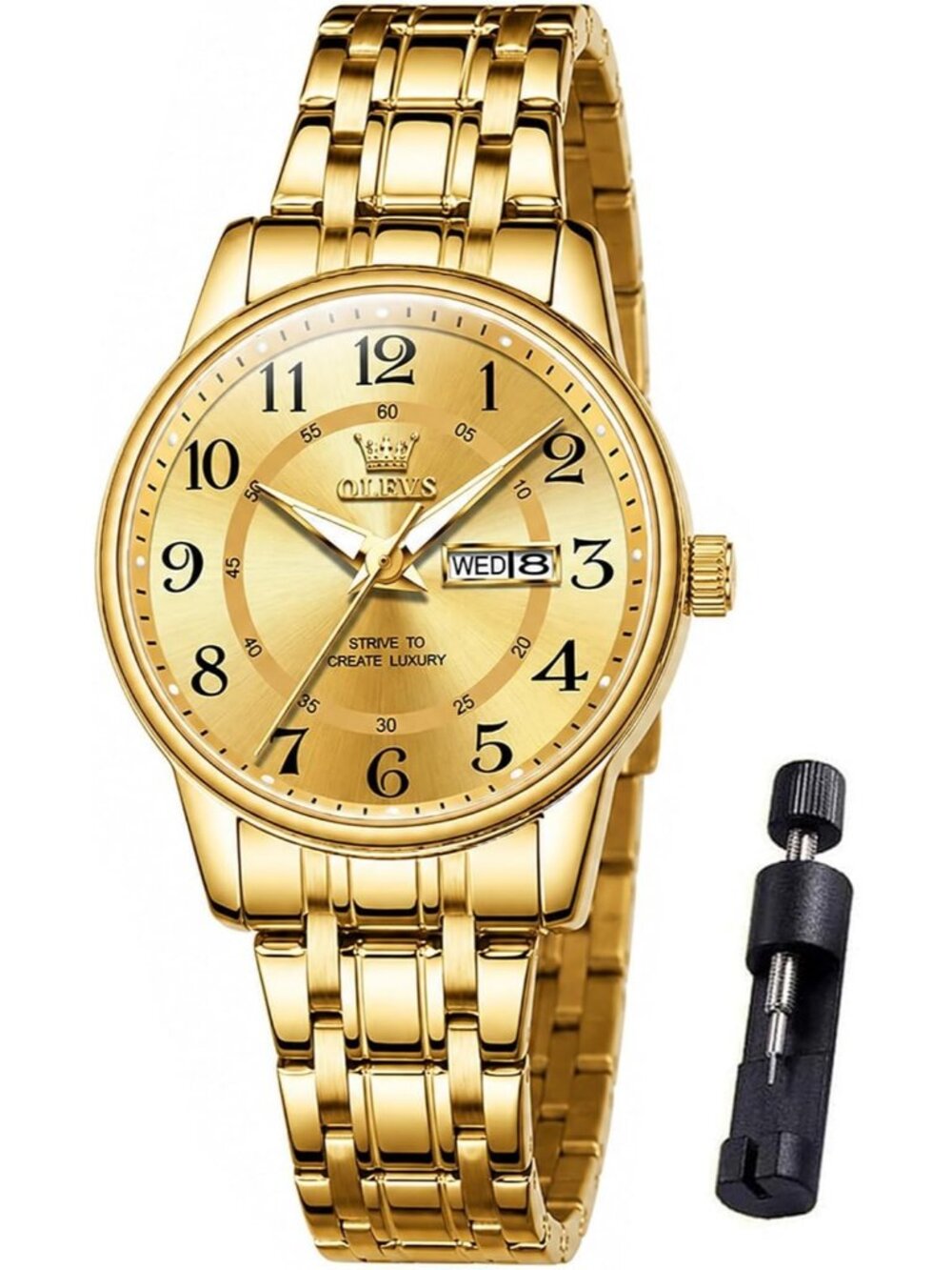Women's Gold Stainless Steel Dress Analog Luminous Fashionable Wrist Watches